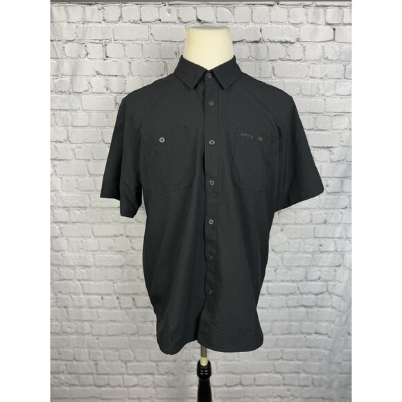 Orvis Tech Shirt Men Large Short Sleeve Black 100%Polyester Double Chest Pockets - Picture 1 of 8
